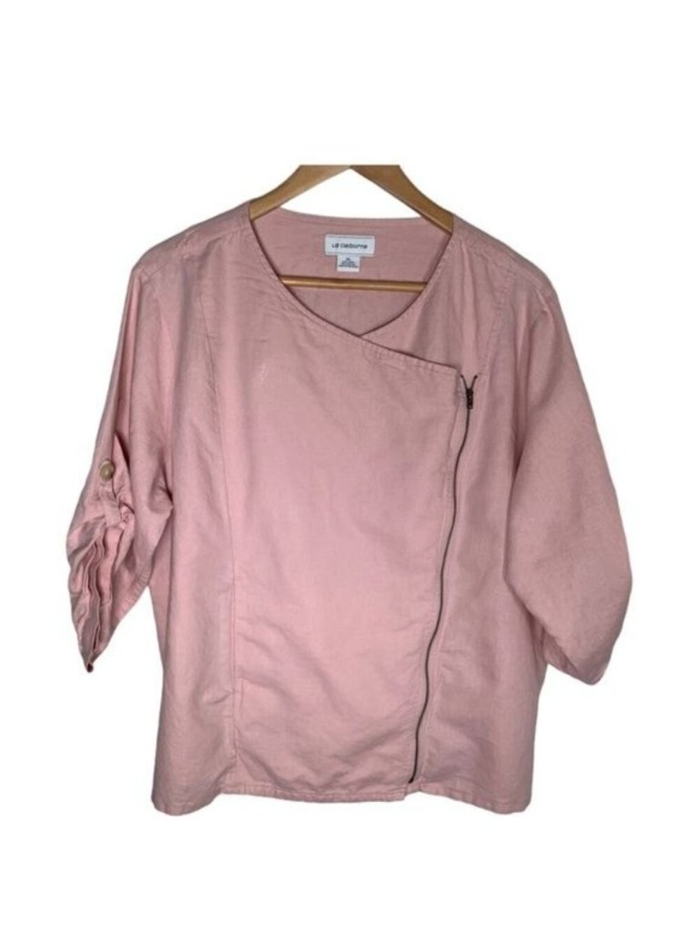 Liz Claiborne Women's XL Pink Linen Zip Front Jacket Lightweight Casual